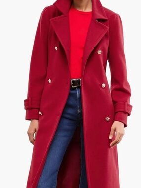 Lipsy London Belted Double Breasted Coat Red size M NWOT